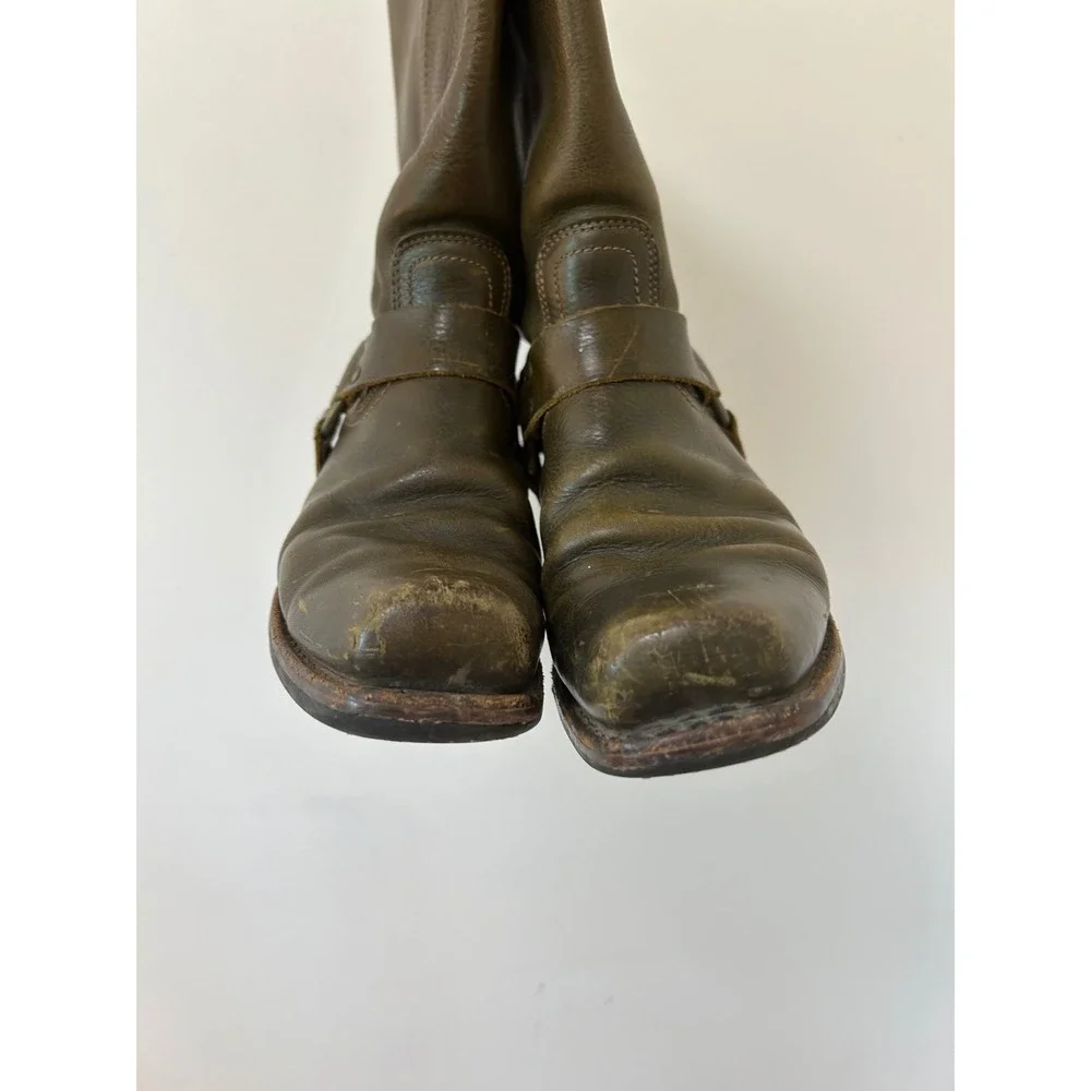 Frye Harness 12R Boots Mens Olive Green Leather Biker Square Toe Grunge 9